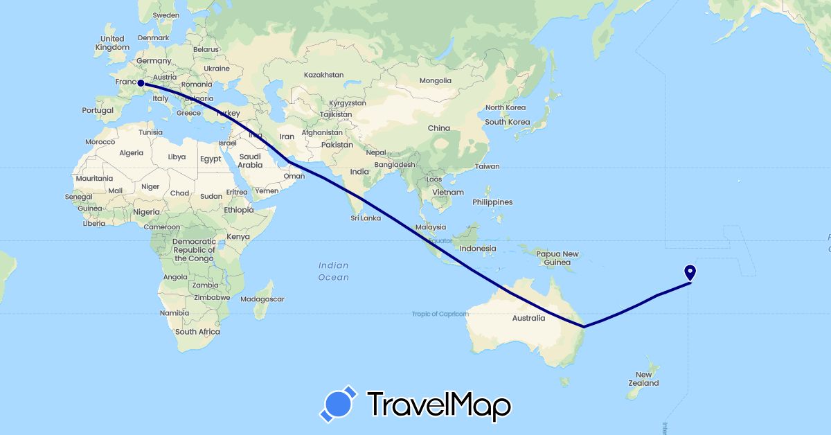 TravelMap itinerary: driving in United Arab Emirates, Australia, Switzerland, Fiji, Samoa (Asia, Europe, Oceania)